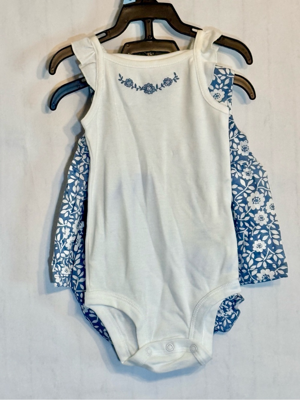 Carter's White & Blue Floral Sleeve-Free Bodysuit Set - 2 Pack